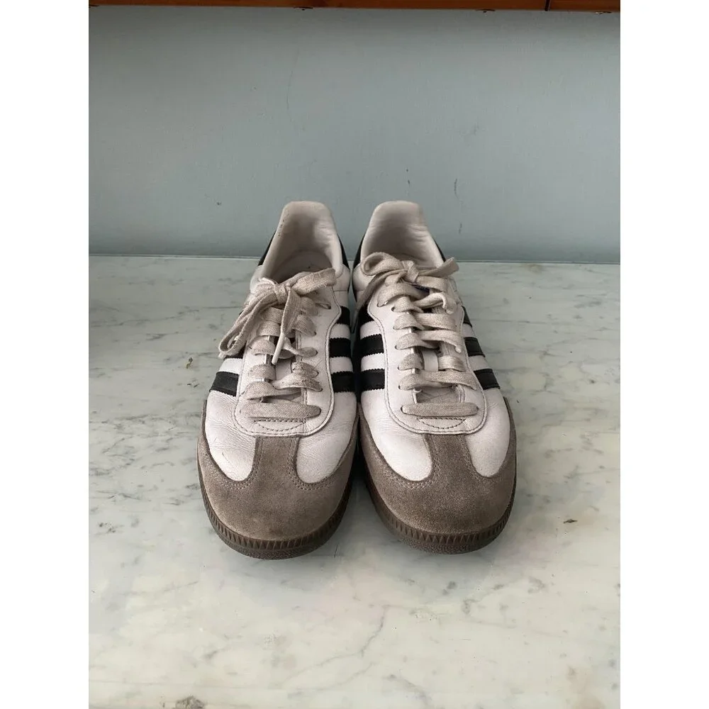Adidas Samba Shoes Mens Size 7.5 White Black Leather Suede Gum Sole Sneakers